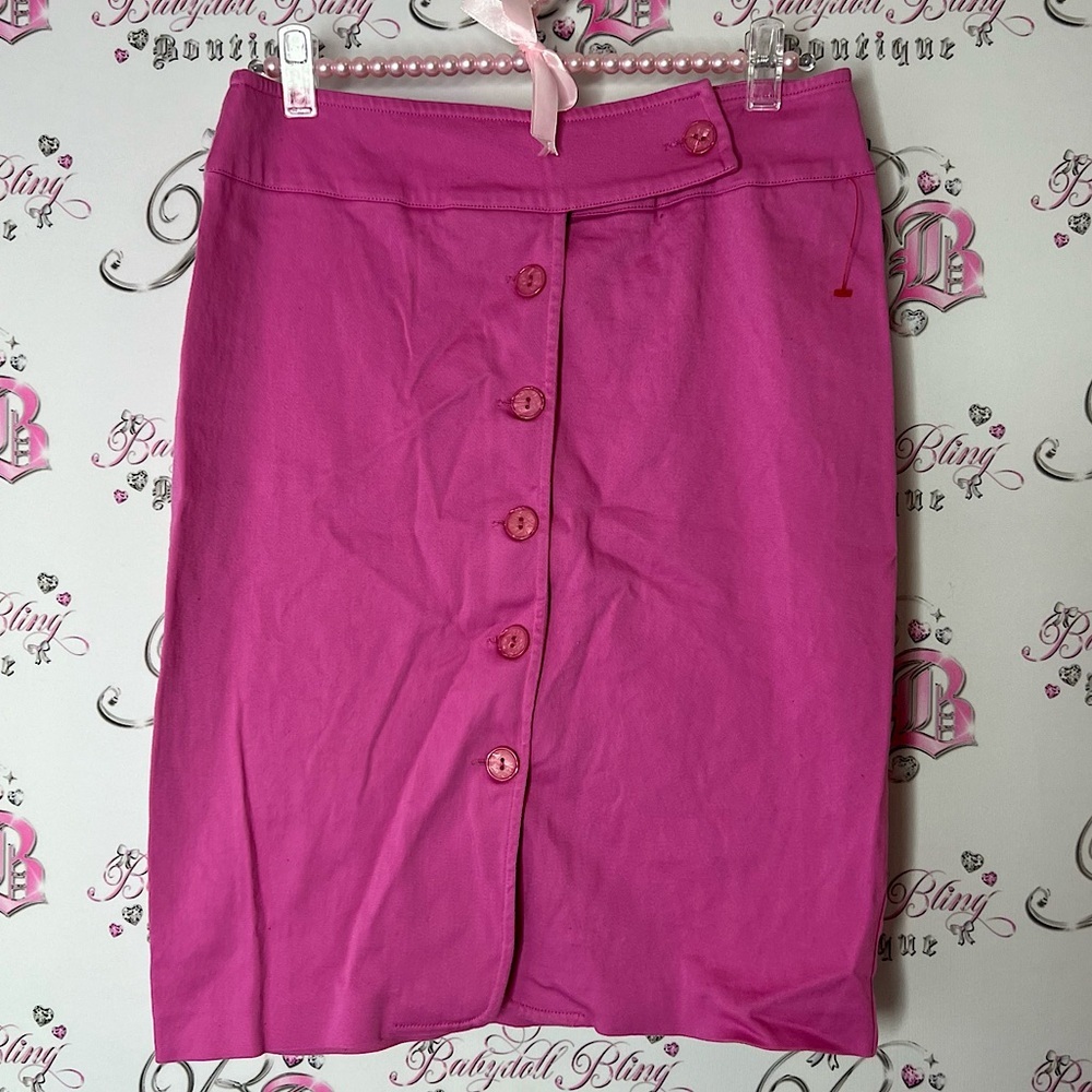 Mario Serrani Pink Midi Pencil Skirt buttons bright pink